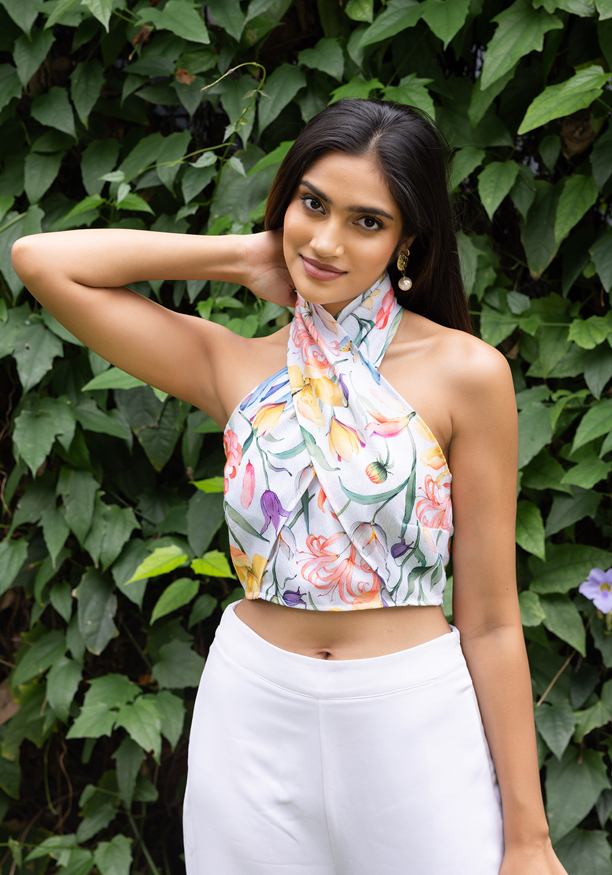 GABRIELLE HALTER NECK CROP BLOUSE